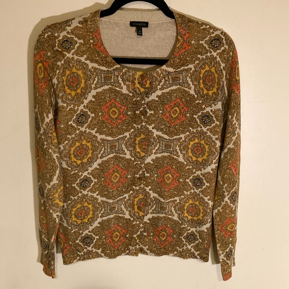 Talbots Metallic Paisley Cardigan M